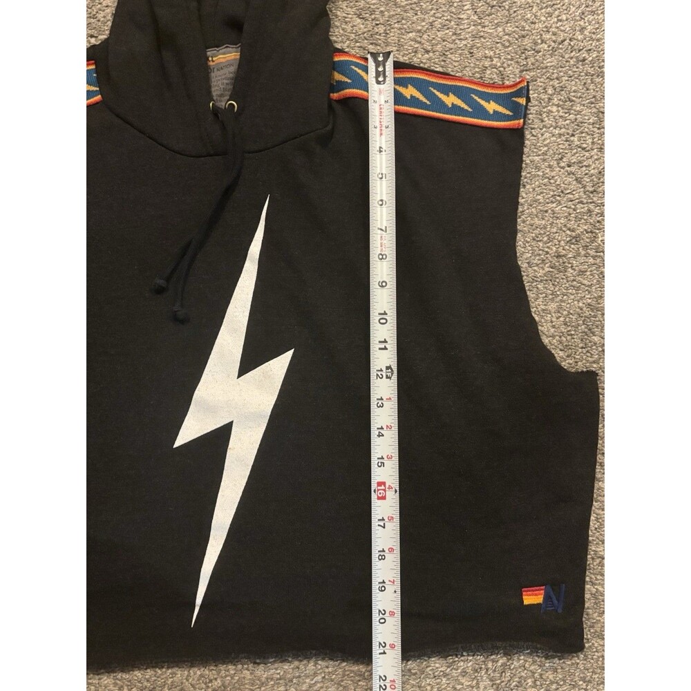 AVIATOR NATION Bolt Stripe Sleeveless Relaxed Cropped Pullover Hoodie XL Gray - Picture 2 of 7